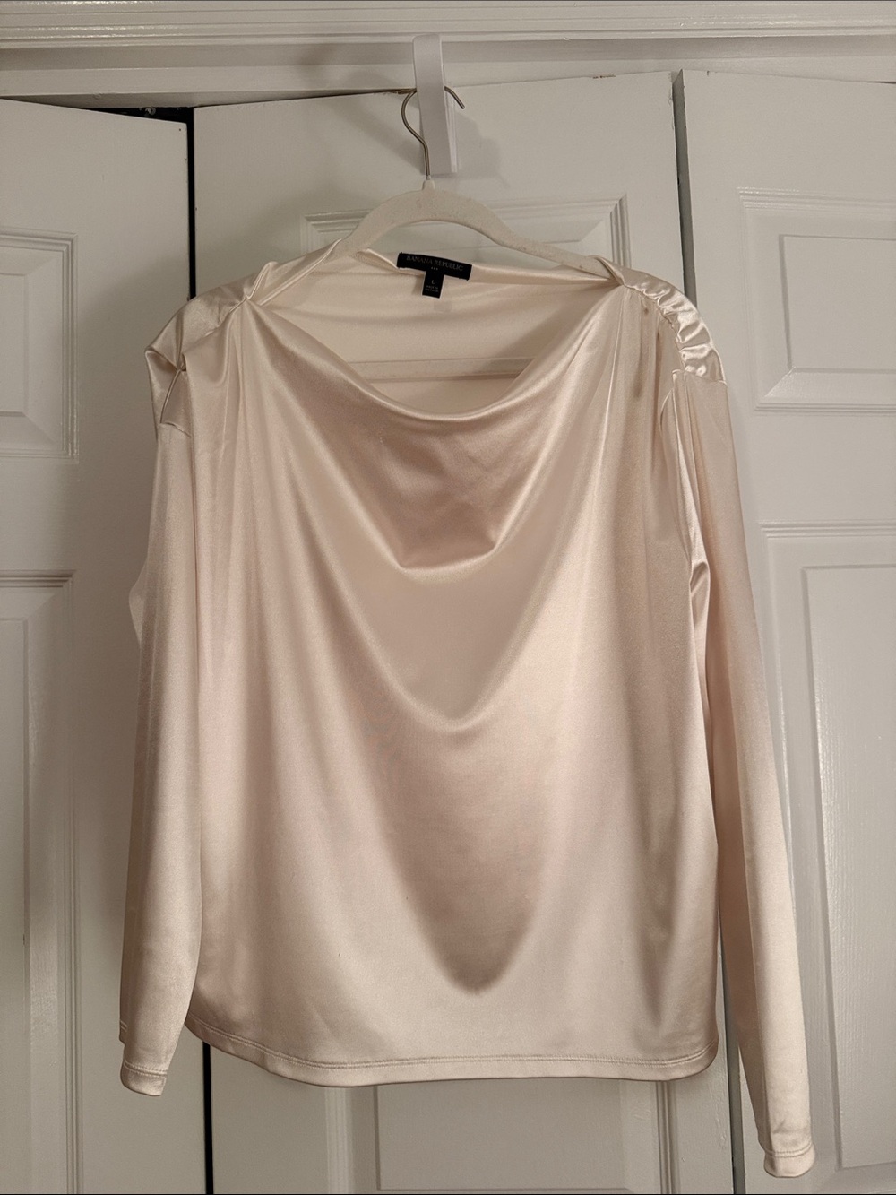 Banana Republic Satin Cowl Neck Long-Sleeve Top - Cream